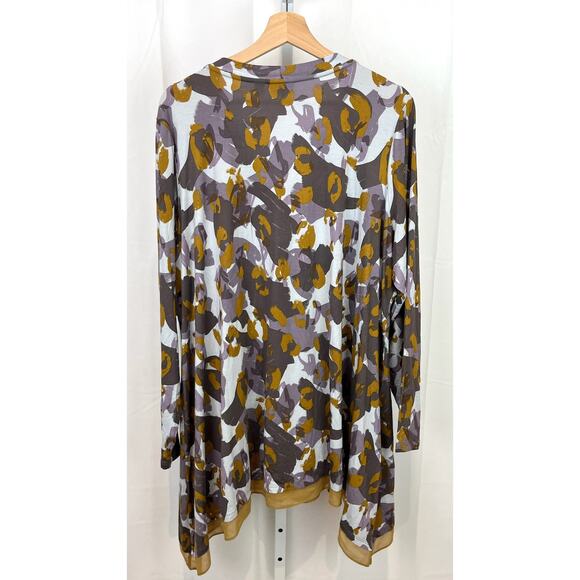 LOGO Lori Goldstein 2X Plus Printed Button Up Knit Cardigan Tunic Purple A309084 - Picture 2 of 9